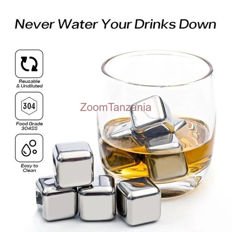 Stainless Steel Reusable Ice Cubes 6pcs Cube + Tong With Box - 4/4