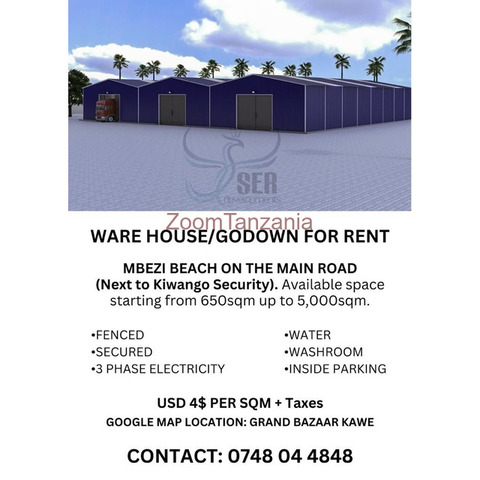 GODOWN WAREHOUSE FOR RENT AT MBEZI BEACH ON THE MAIN ROAD - 3/3