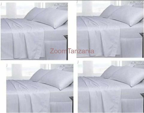 *Quality white strip bedsheet size 7*8 2bedsheet, 4pillowcase. - 4/4