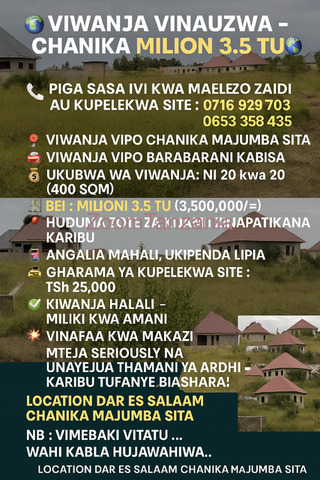 VIWANJA CHANIKA 20KWA20 MILION 3.5