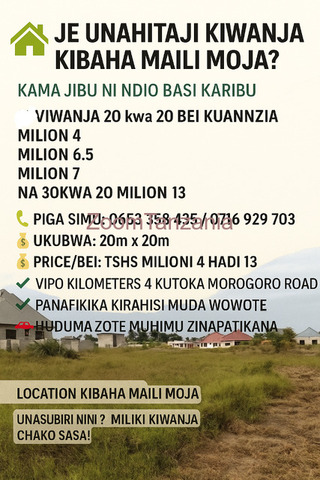 KIWANJA KIBAHA MAILI MOJA 20KWA30 MILION 13