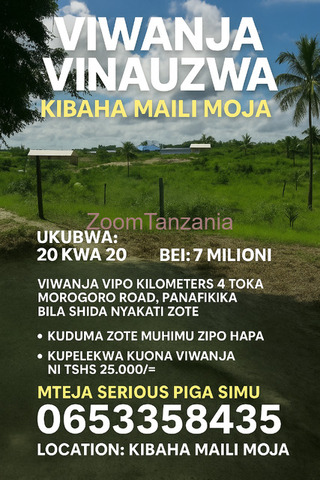 KIWANJA KIBAHA MAILI MOJA 20KWA20 MILION 7