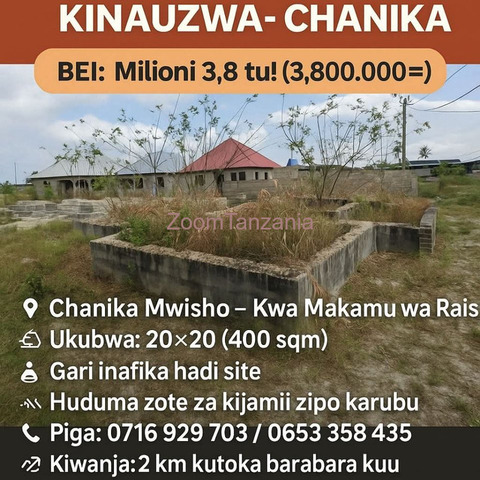 KIWANJA 20KWA20 CHENYE MSINGI CHANIKA MWISHO MILION 3.8