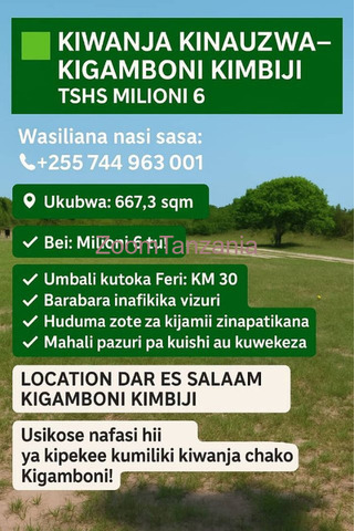 KIWANJA KIGAMBONI KIMBIJI SQM 667.3..MILION 6 TU..