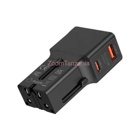 TotuLife Travel Adapter 25W, EU/US/UK/AU Black - 5/6