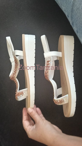 Ladies White Sandals with Stretchy Ankle Strap - 4/4