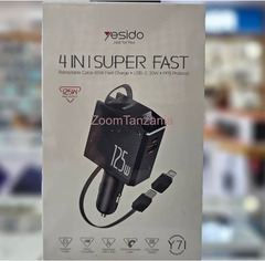 Y71 Yesido 4 in 1 Super Fast Car Charger 125 watts with built in Retractable Cable Type C
