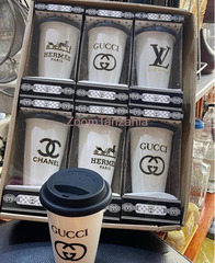 Set of Six White Ceramic Coffee Mugs